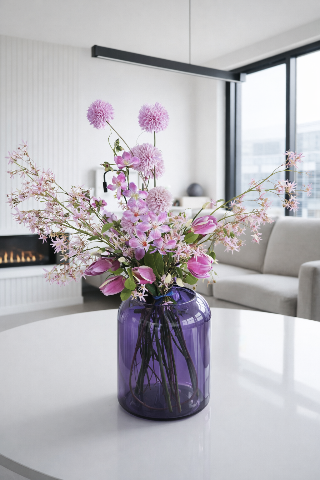 Boeket Java - zijden bloemen lila/roze