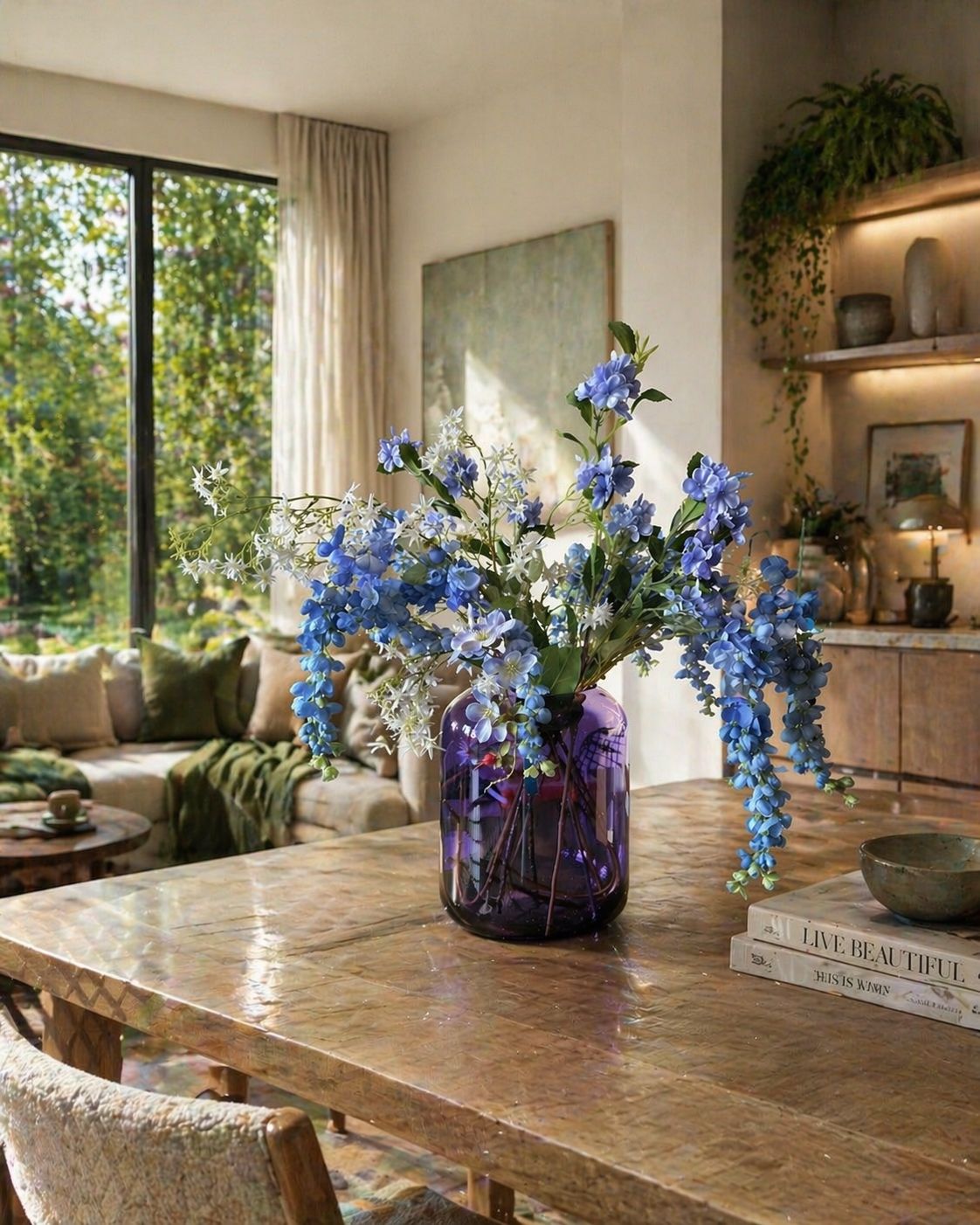 Boeket Bonaire - zijden bloemen blauw