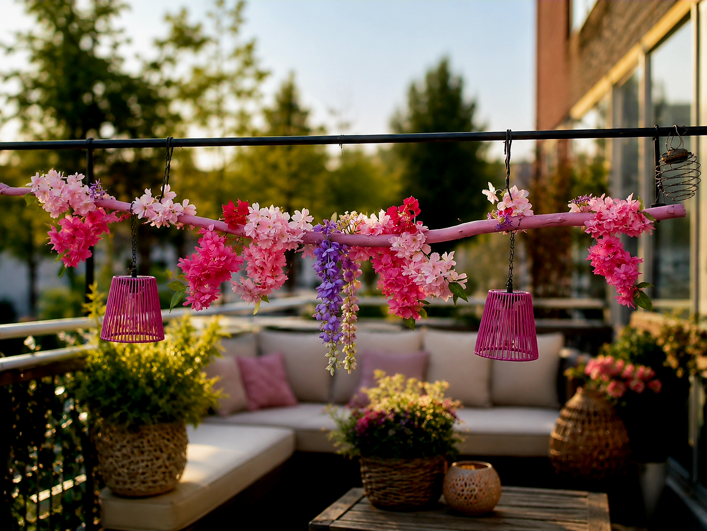 Sfeervolle Bloemendecoratie – Hangende Tak met Witte Bloemen  - 170 cm