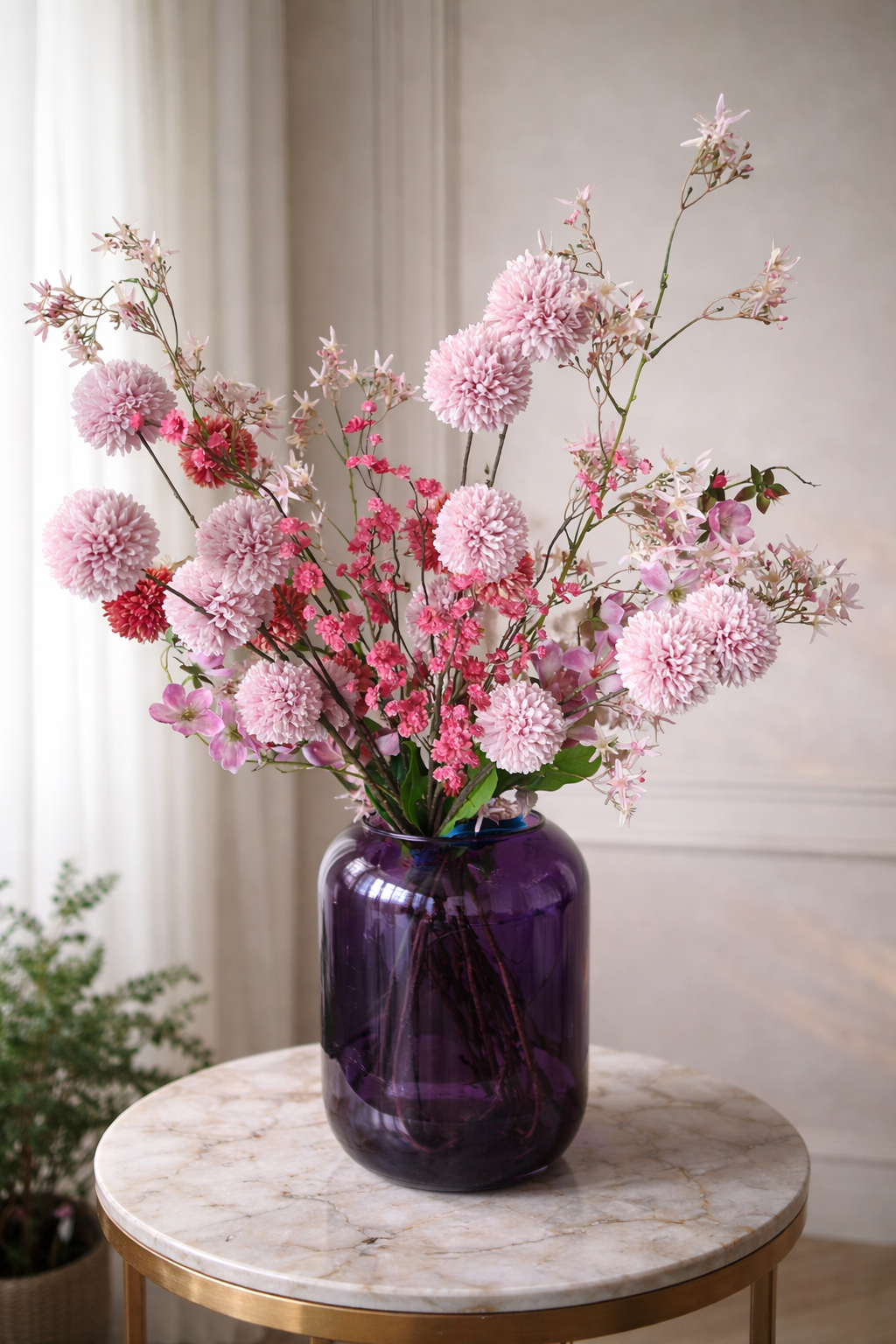 Boeket Menorca - zijden bloemen in roze tinten
