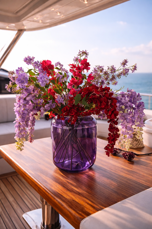 Boeket Saba - zijden bloemen in roze, rood en paars
