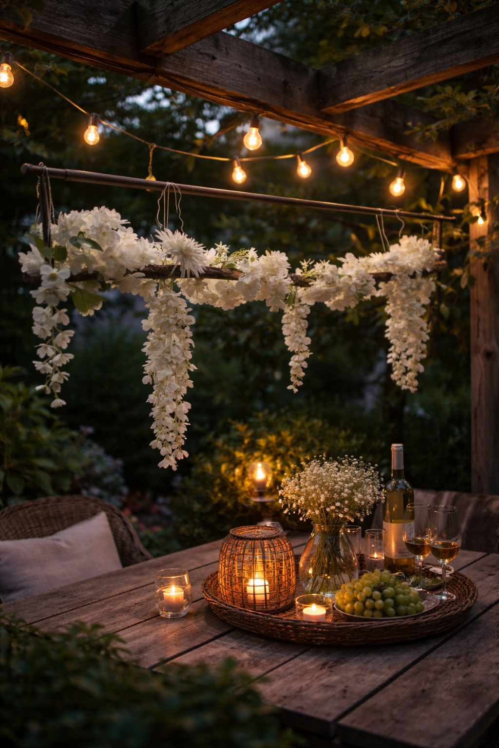 Sfeervolle Bloemendecoratie – Hangende Tak met Witte Bloemen  - 170 cm