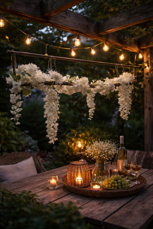 Sfeervolle Bloemendecoratie – Hangende Tak met Witte Bloemen  - 170 cm