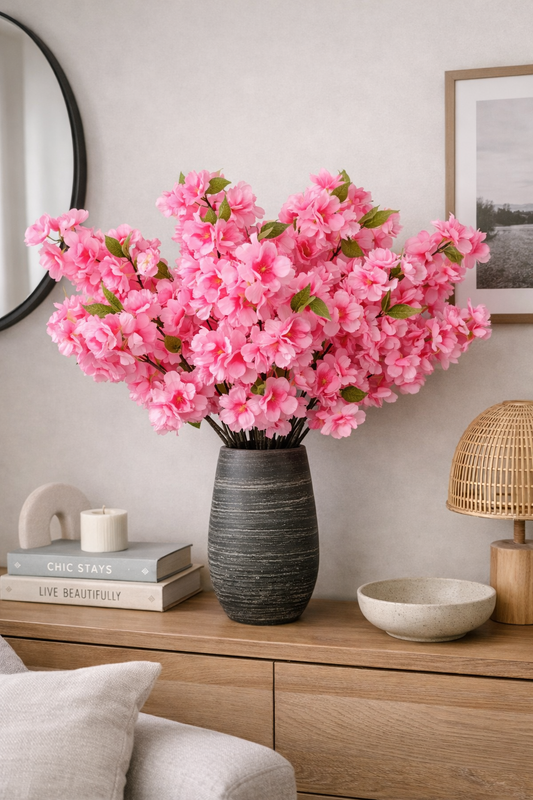 Boeket Sardinië met 5 of 10 Japanse kers kunstbloemen - zachtroze met hardroze hart