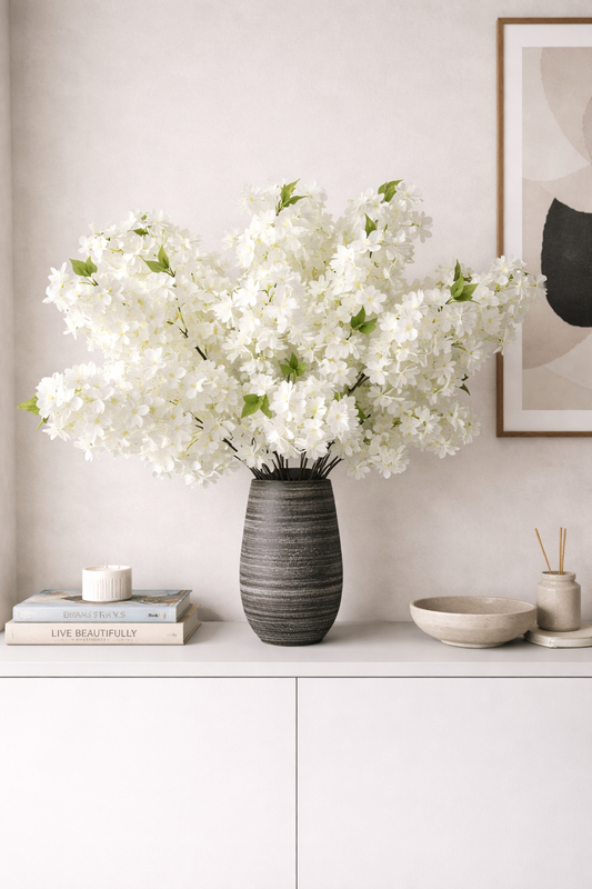 Boeket Bali kunstbloemen  - Japanse kers - wit